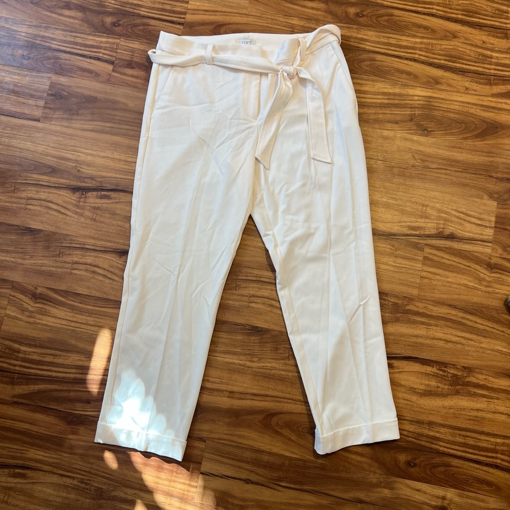 NWT Loft Cream Devin Tie Waist Work Pants / Trousers / Dress Pants size 12